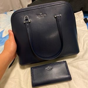 NWOT Kate spade navy blue genuine leather top handle satchel